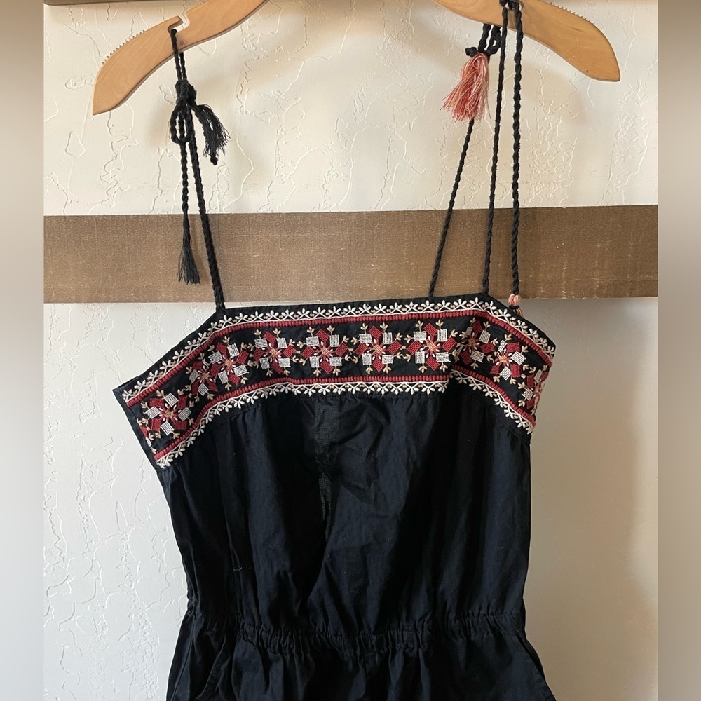 Abercrombie & Fitch|Embroidered Aztec Border Full Length Jumpsuit, Boho/Tassels• - Picture 3 of 16